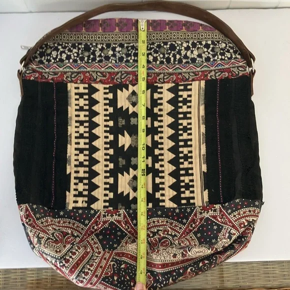 Free People Fold Over Studded Boho Chic Tote Bag Tapestry Rug Bag - Picture 8 of 11